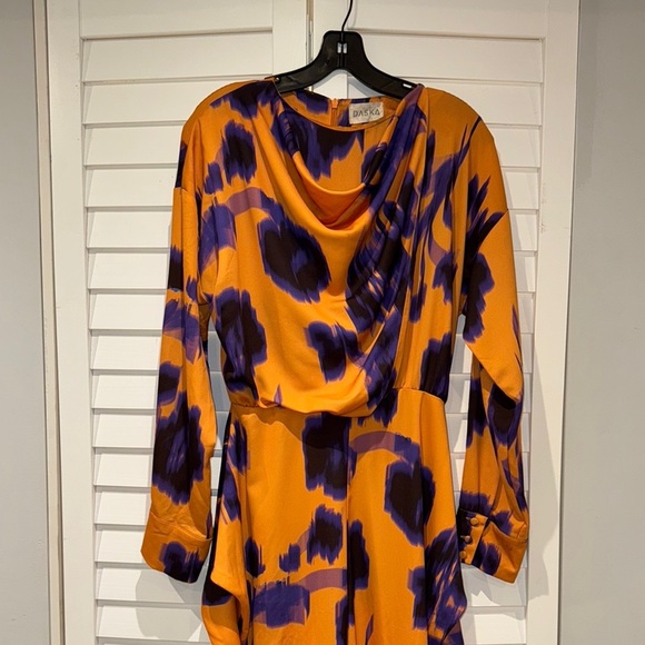 Bold Orange Purple Print Dress 90s Vibe Statement - Size S - Picture 2 of 12